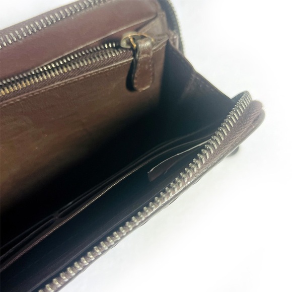 Bottega Veneta Intrecciato Weave Lambskin Full Zip Long Dark Brown Wallet - Picture 12 of 16